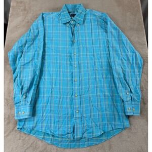 Vintage Gitman Bros Shirt Mens L Tuquoise Blue Plaid Button Up Long Sleeve EUC